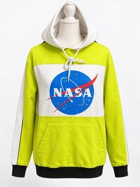 Chemistry NASA Colorblock Hoodie XS Neon Yellow White Graphic Pullover